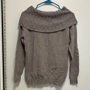 VILA Taupe Off-Shoulder Sweater with Embellishments